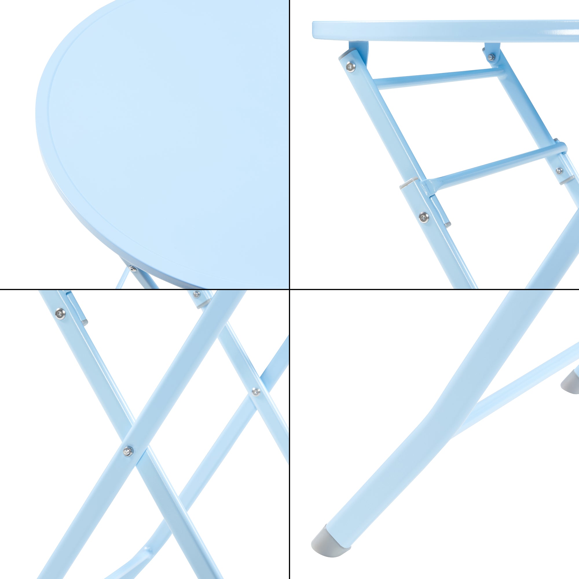 Tavolo Pieghevole Sande con Piano Rotondo - Azzurro [en.casa]