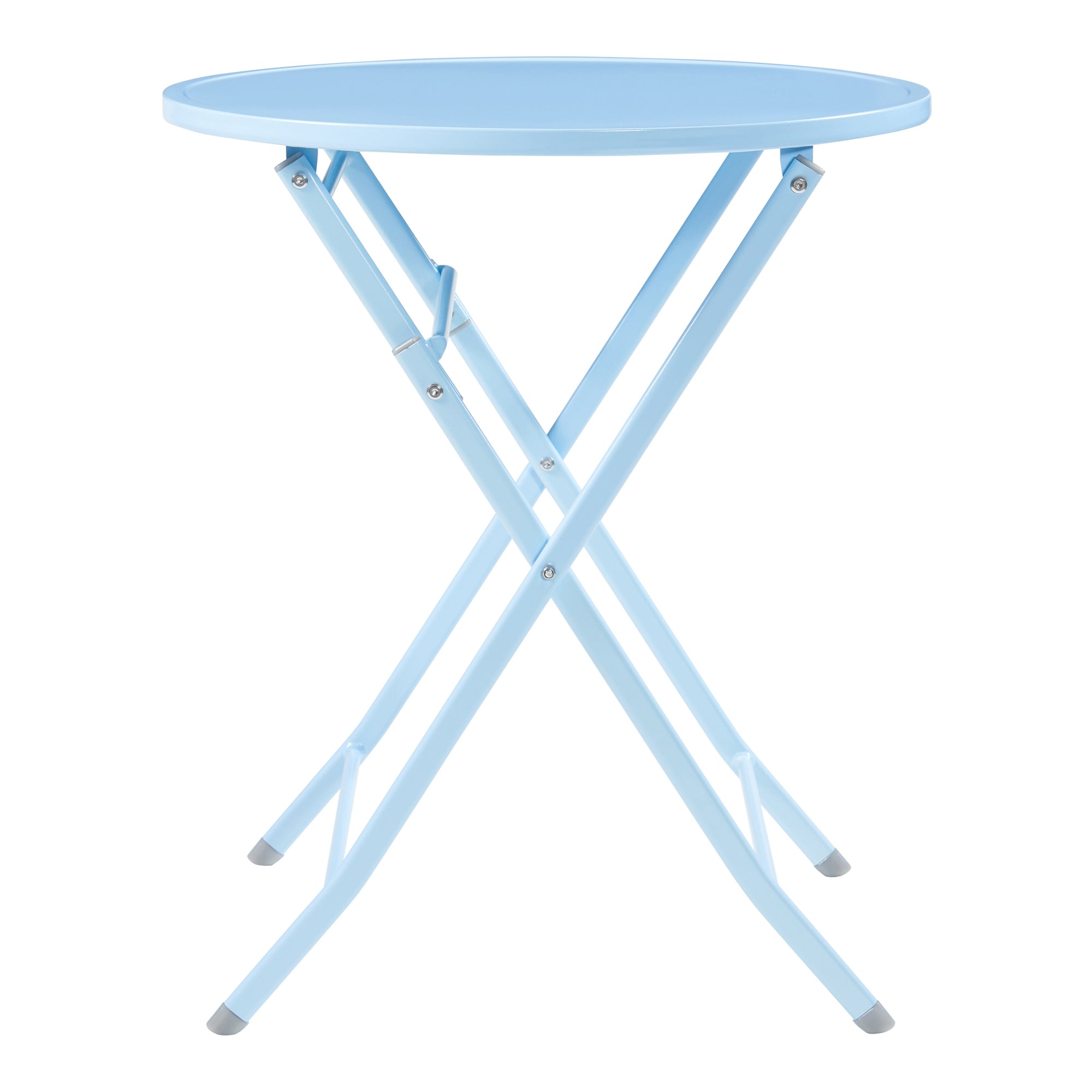 Tavolo Pieghevole Sande con Piano Rotondo - Azzurro [en.casa]