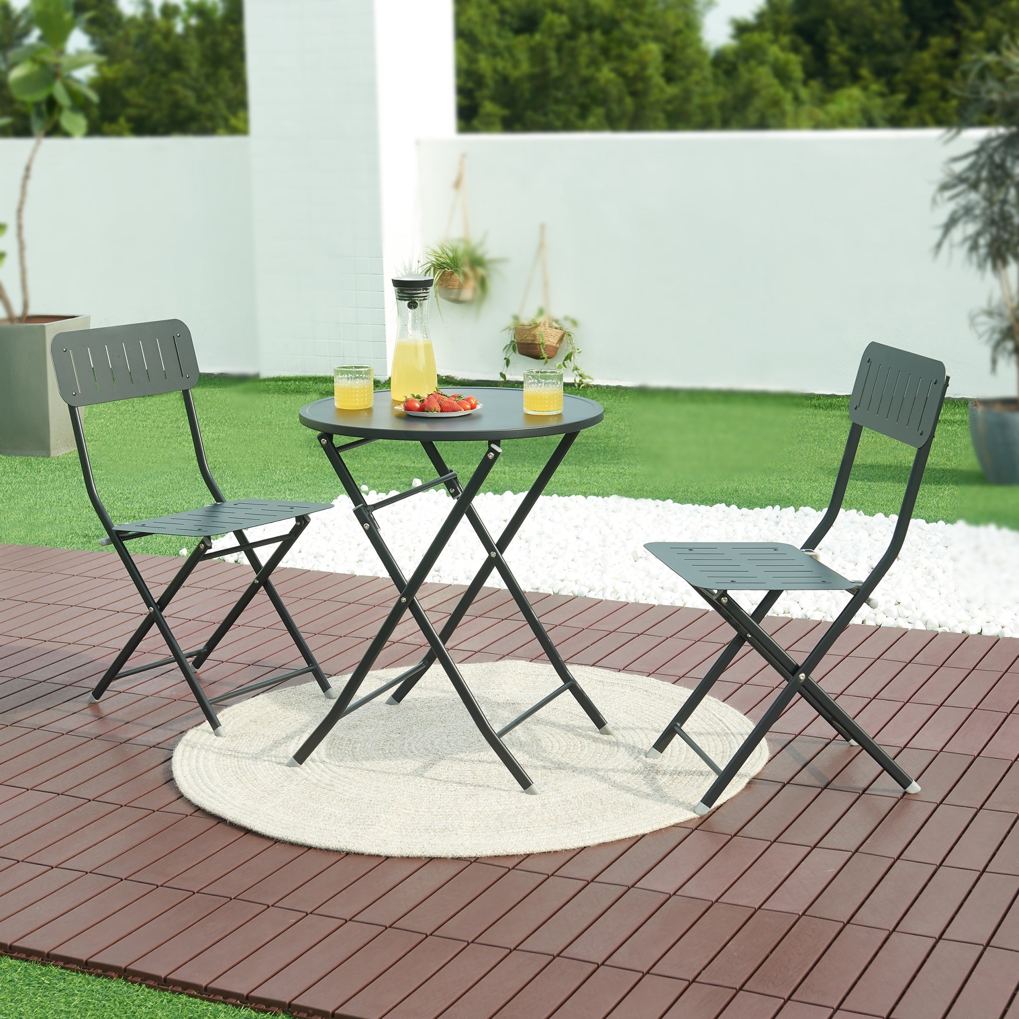 Tavolo Pieghevole Sande con Piano Rotondo - Nero [en.casa]