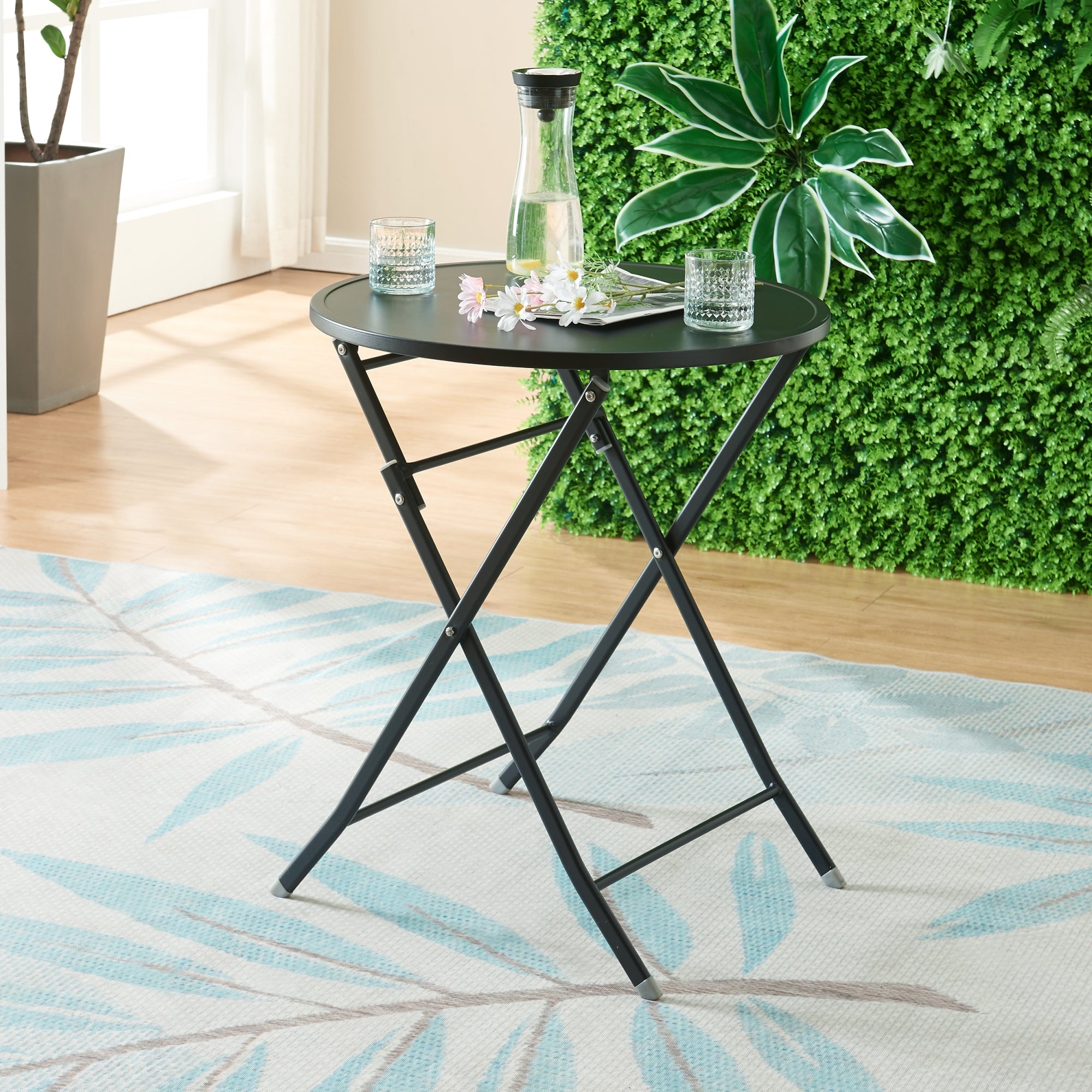 Tavolo Pieghevole Sande con Piano Rotondo - Nero [en.casa]