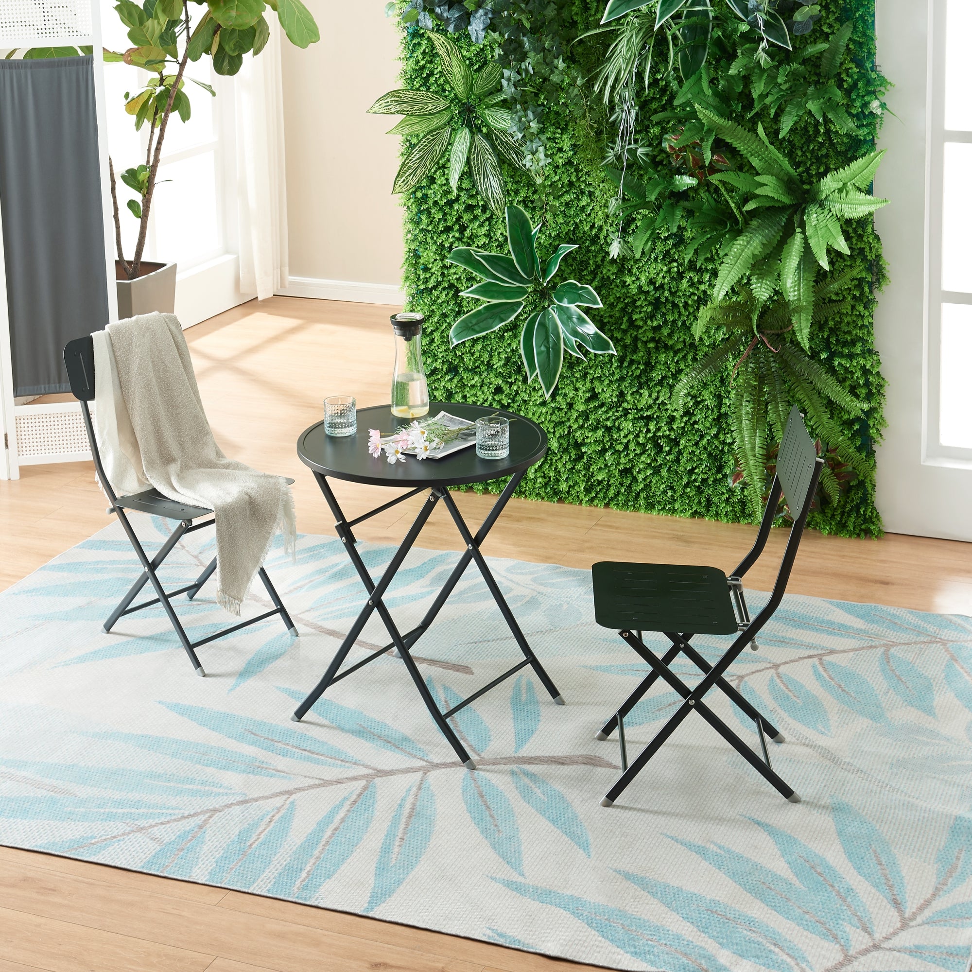 Tavolo Pieghevole Sande con Piano Rotondo - Nero [en.casa]