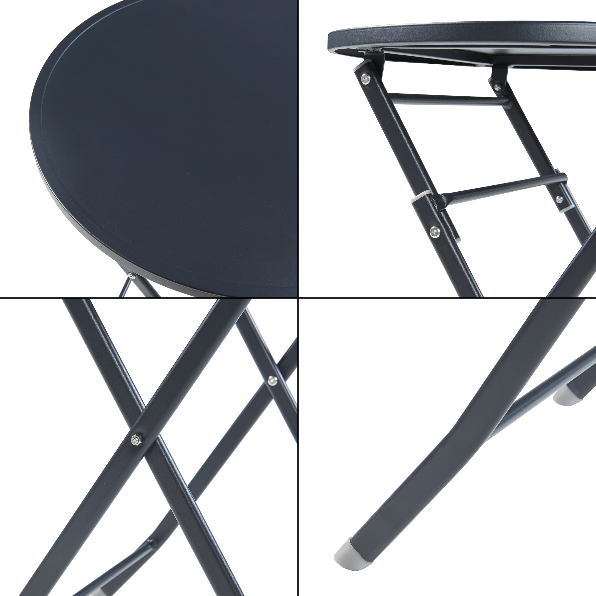 Tavolo Pieghevole Sande con Piano Rotondo - Nero [en.casa]