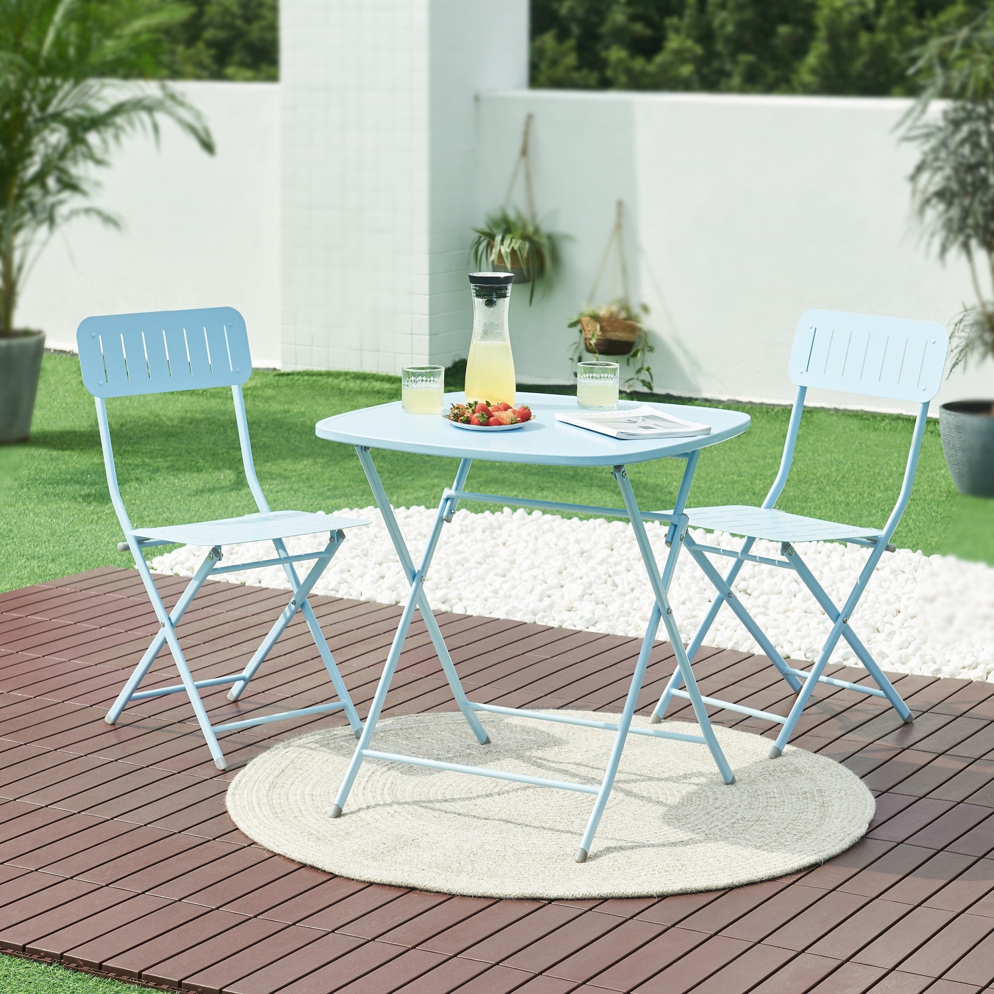 Tavolo Pieghevole Sande con Piano Quadrato - Azzurro [en.casa]