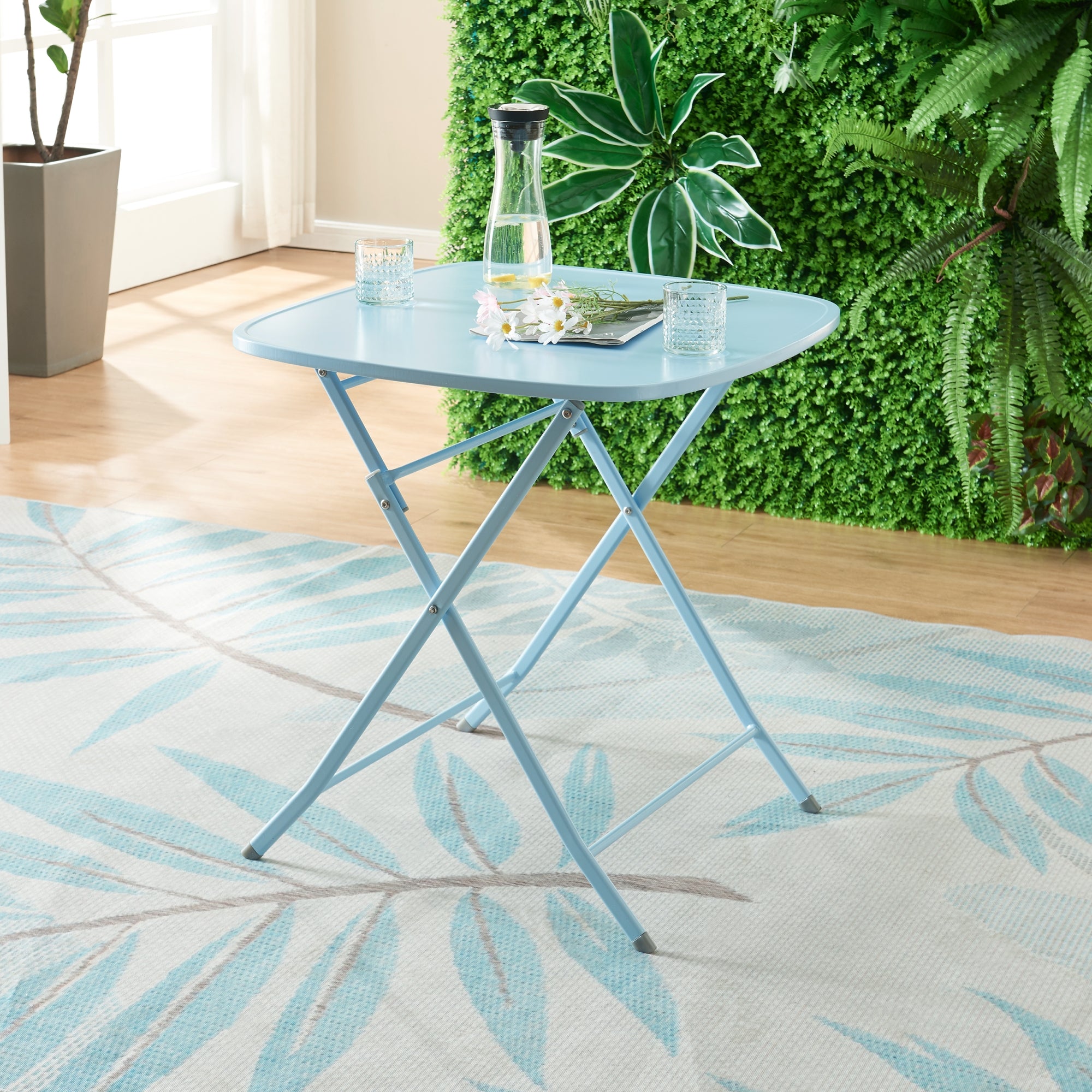 Tavolo Pieghevole Sande con Piano Quadrato - Azzurro [en.casa]