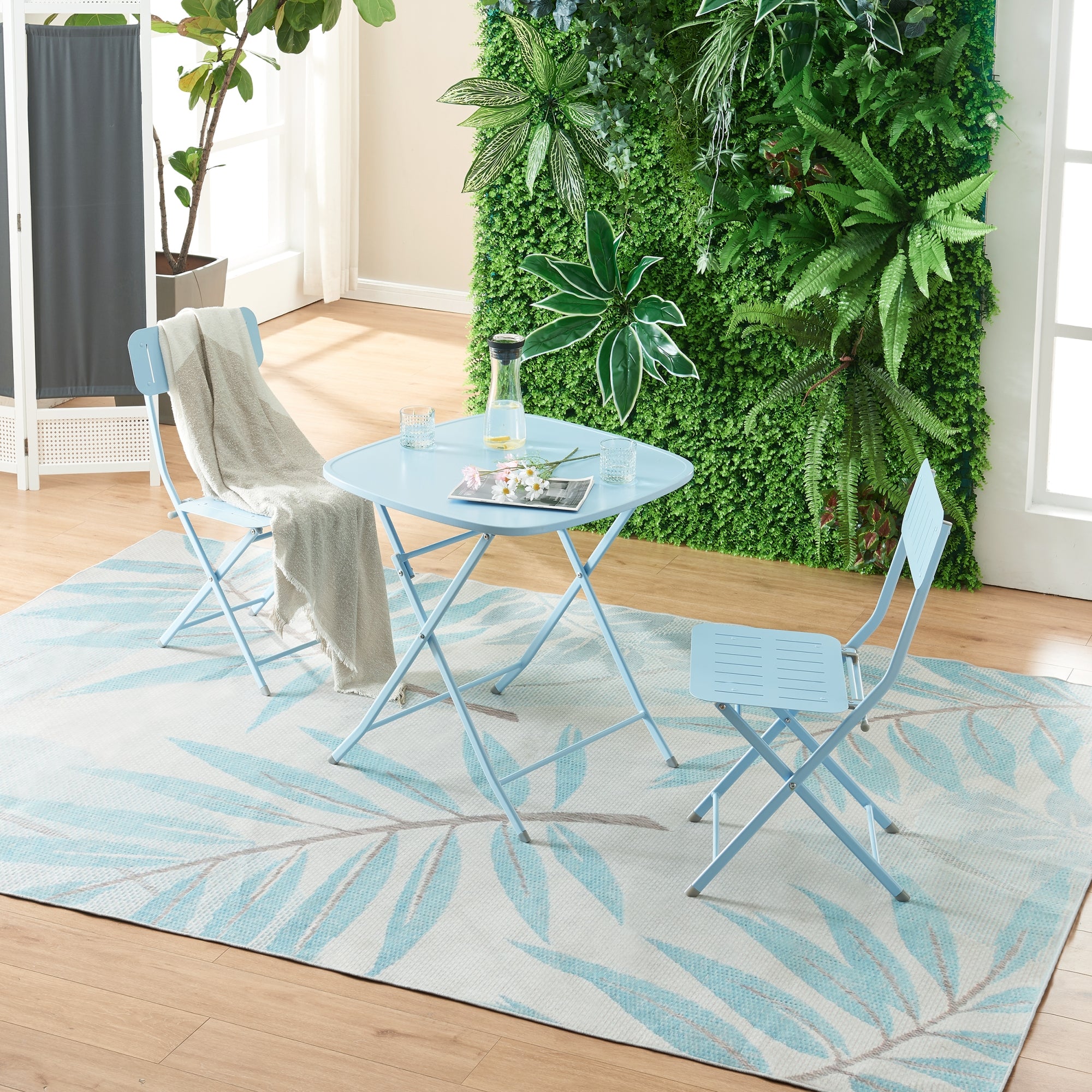 Tavolo Pieghevole Sande con Piano Quadrato - Azzurro [en.casa]