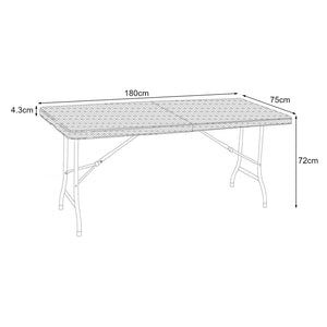 Tavolo da Picnic Mark Pieghevole 180 x 75 x 72 cm Nero Effetto Rattan [en.casa]