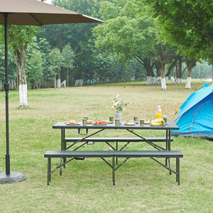 Tavolo da Picnic Mark Pieghevole 180 x 75 x 72 cm Nero Effetto Rattan [en.casa]