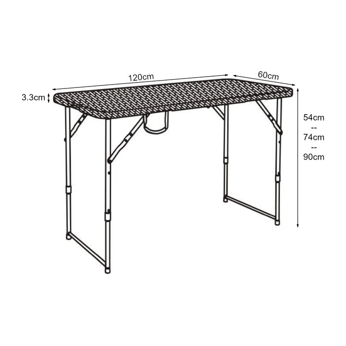 Tavolo da Picnic Adelfia Pieghevole - Nero Effetto Rattan [en.casa]