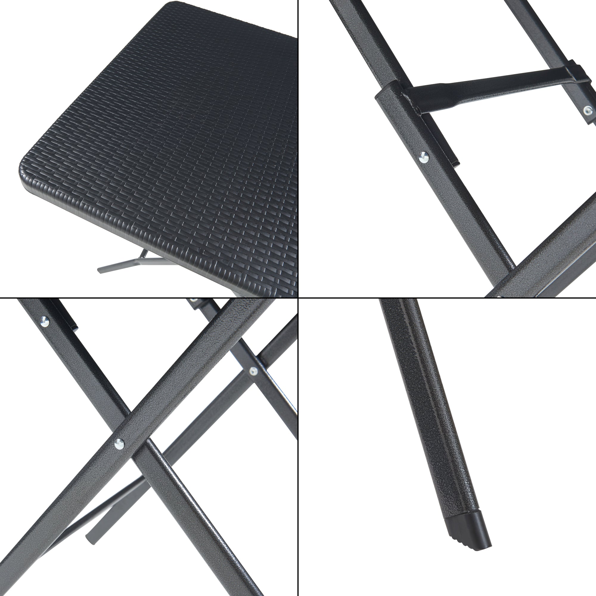 Tavolo da Picnic Mark Pieghevole  78 x 78 x 74 cm Nero Effetto Rattan [en.casa]