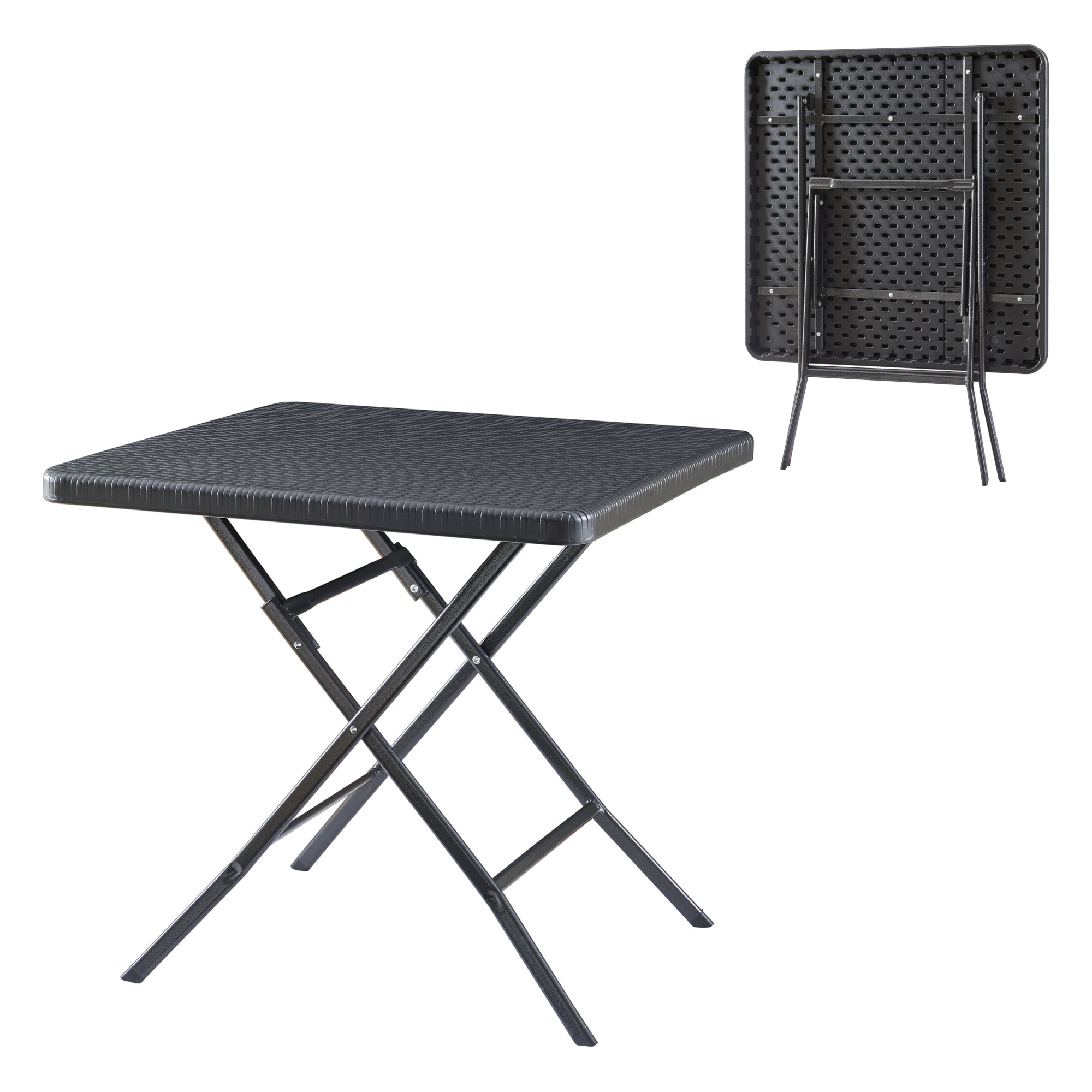 Tavolo da Picnic Mark Pieghevole  78 x 78 x 74 cm Nero Effetto Rattan [en.casa]