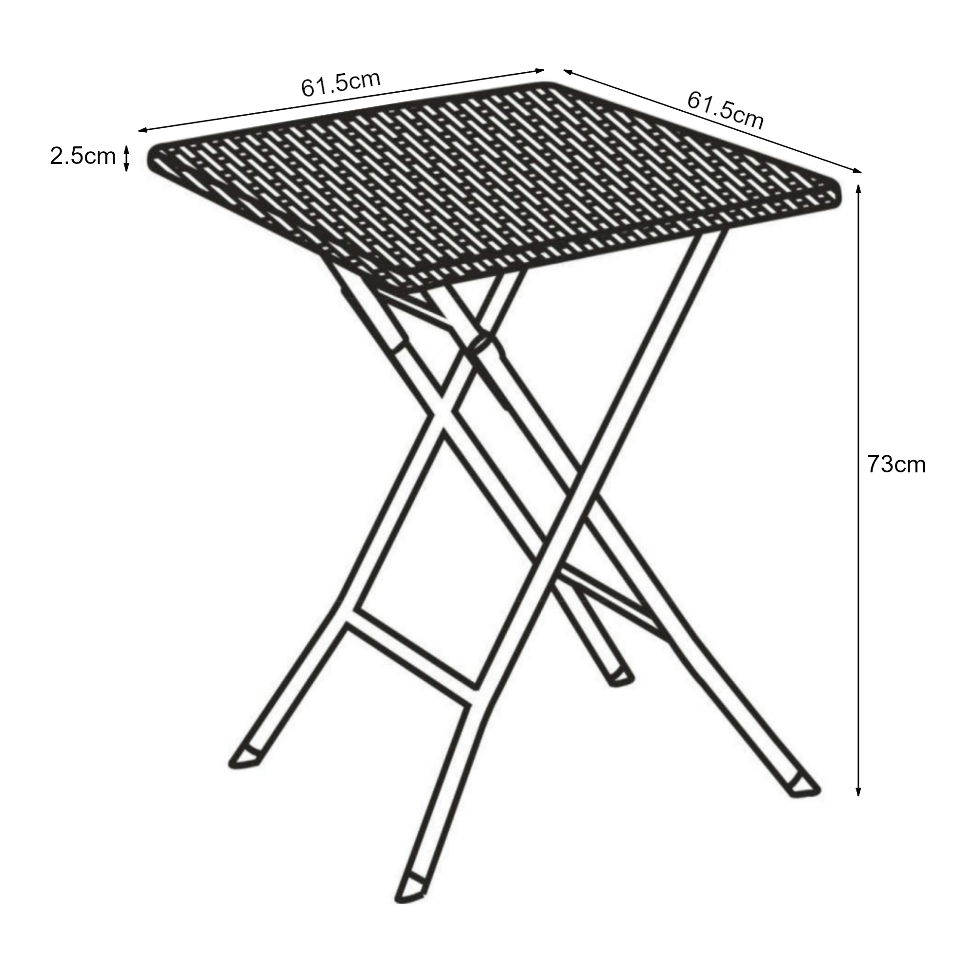 Tavolo da Picnic Mark Pieghevole 61,5 x 61,5 x 73 cm Nero Effetto Rattan [en.casa]