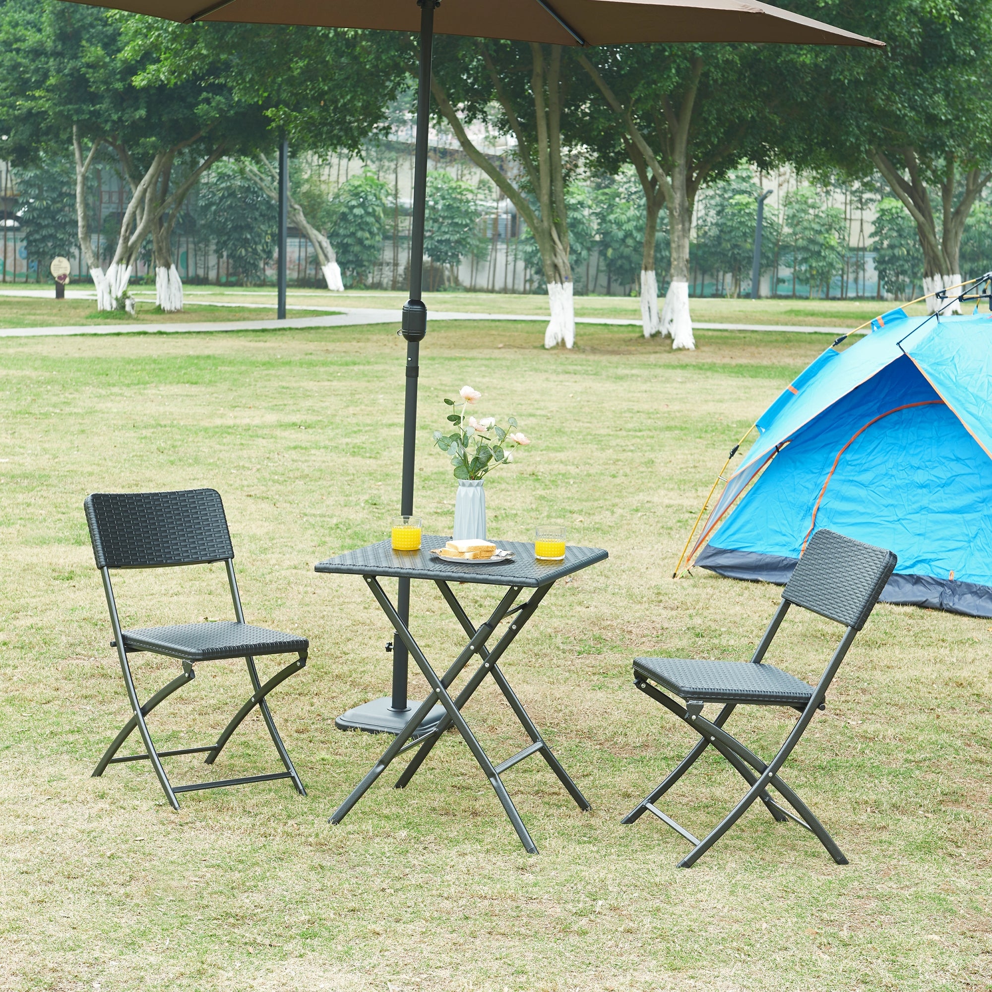 Tavolo da Picnic Mark Pieghevole 61,5 x 61,5 x 73 cm Nero Effetto Rattan [en.casa]