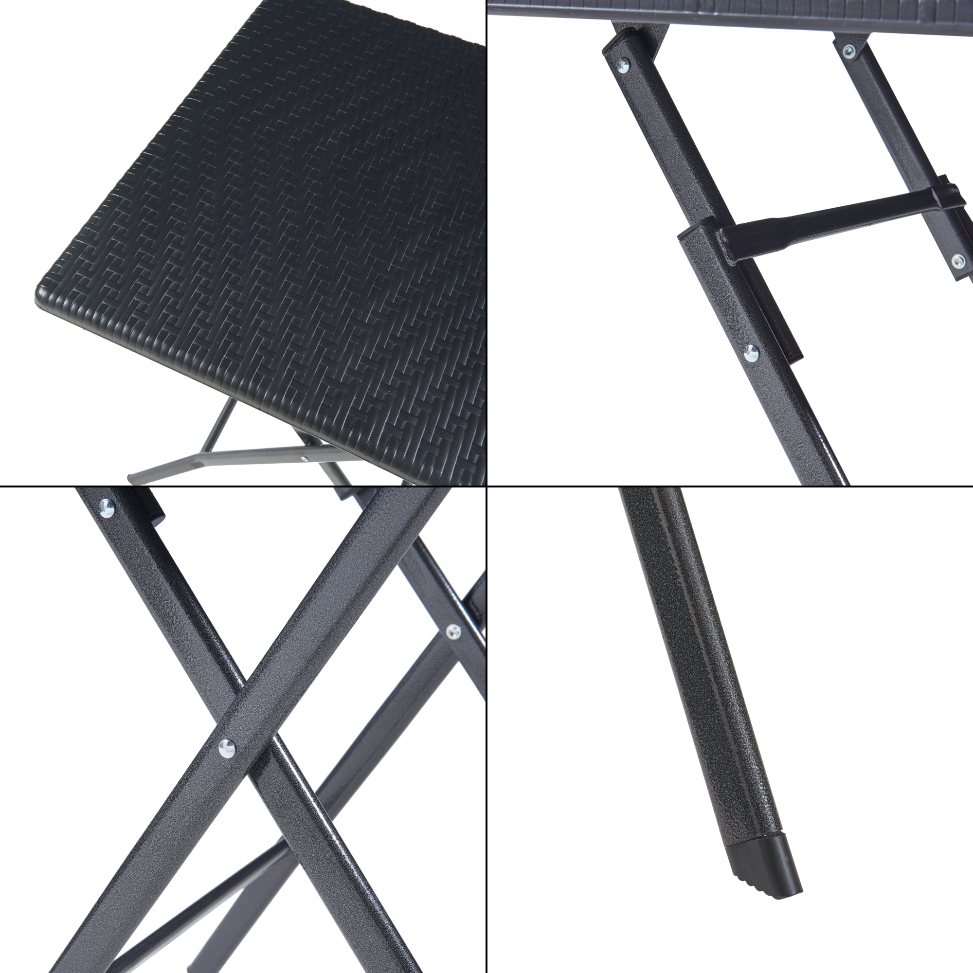 Tavolo da Picnic Mark Pieghevole 61,5 x 61,5 x 73 cm Nero Effetto Rattan [en.casa]