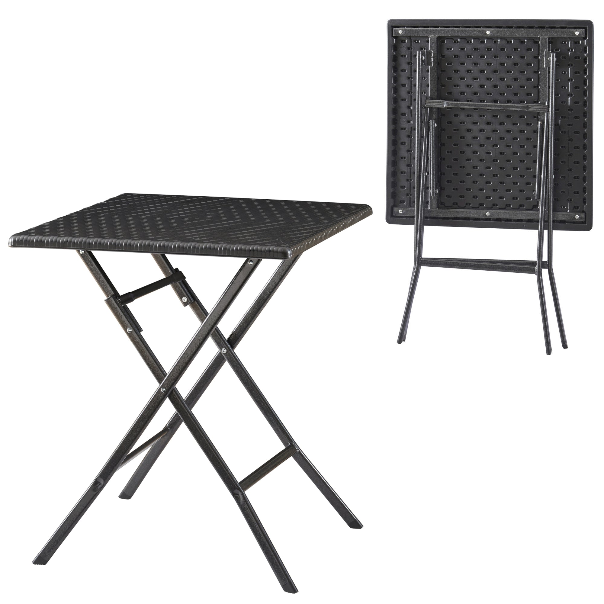 Tavolo da Picnic Mark Pieghevole 61,5 x 61,5 x 73 cm Nero Effetto Rattan [en.casa]