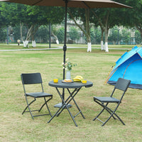 Tavolo da Picnic Mark Pieghevole Ø80 x 74 cm Nero Effetto Rattan [en.casa]