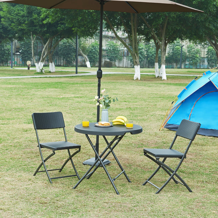 Tavolo da Picnic Mark Pieghevole Ø80 x 74 cm Nero Effetto Rattan [en.casa]