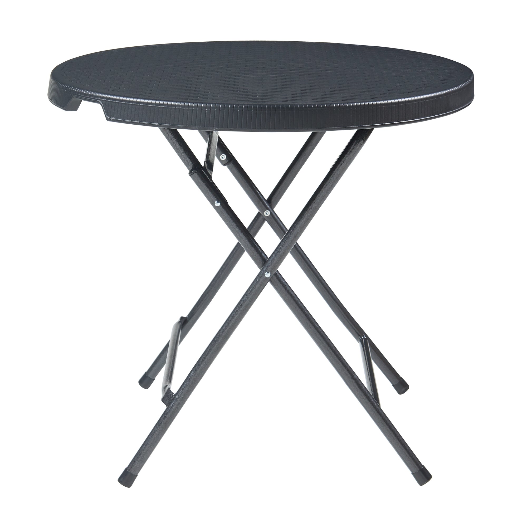 Tavolo da Picnic Mark Pieghevole Ø80 x 74 cm Nero Effetto Rattan [en.casa]