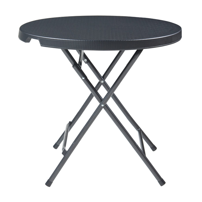 Tavolo da Picnic Mark Pieghevole Ø80 x 74 cm Nero Effetto Rattan [en.casa]