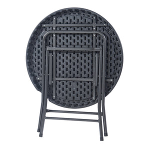 Tavolo da Picnic Mark Pieghevole Ø80 x 74 cm Nero Effetto Rattan [en.casa]