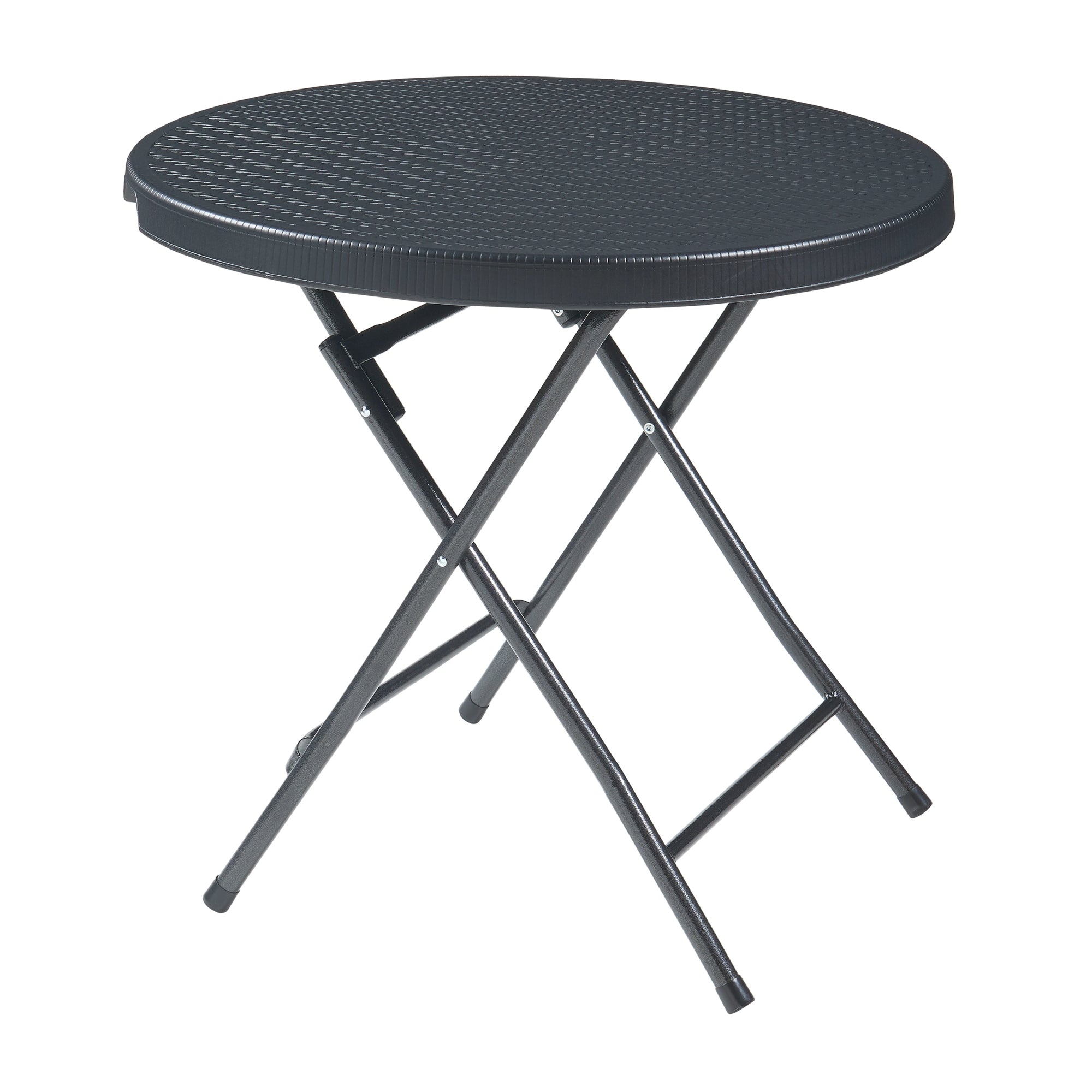 Tavolo da Picnic Mark Pieghevole Ø80 x 74 cm Nero Effetto Rattan [en.casa]