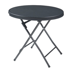 Tavolo da Picnic Mark Pieghevole Ø80 x 74 cm Nero Effetto Rattan [en.casa]