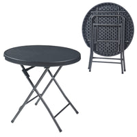 Tavolo da Picnic Mark Pieghevole Ø80 x 74 cm Nero Effetto Rattan [en.casa]