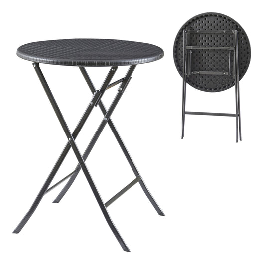 Tavolo da Picnic Mark Pieghevole Ø60 x 74 cm Nero Effetto Rattan [en.casa]