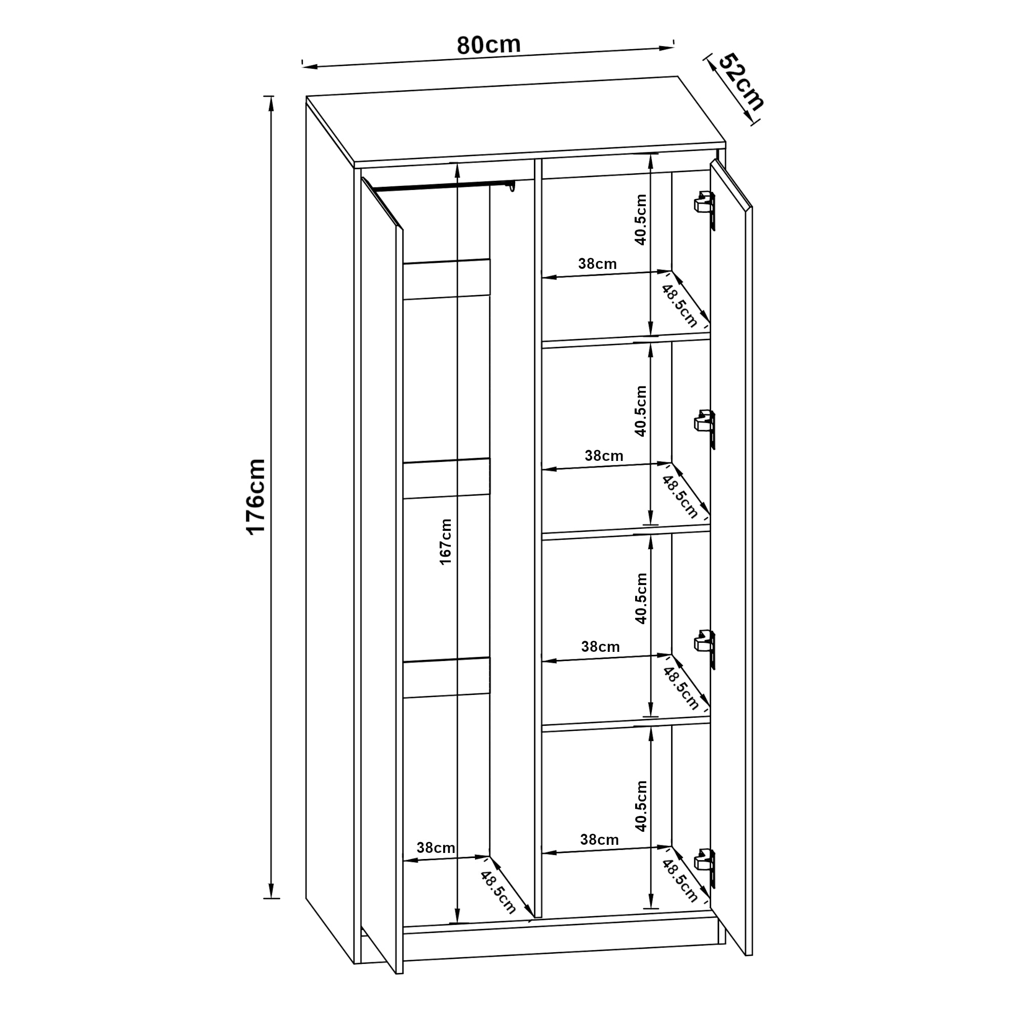 Armadio Guardaroba Bastheim 176 x 80 x 52 cm Effetto Rovere [en.casa]