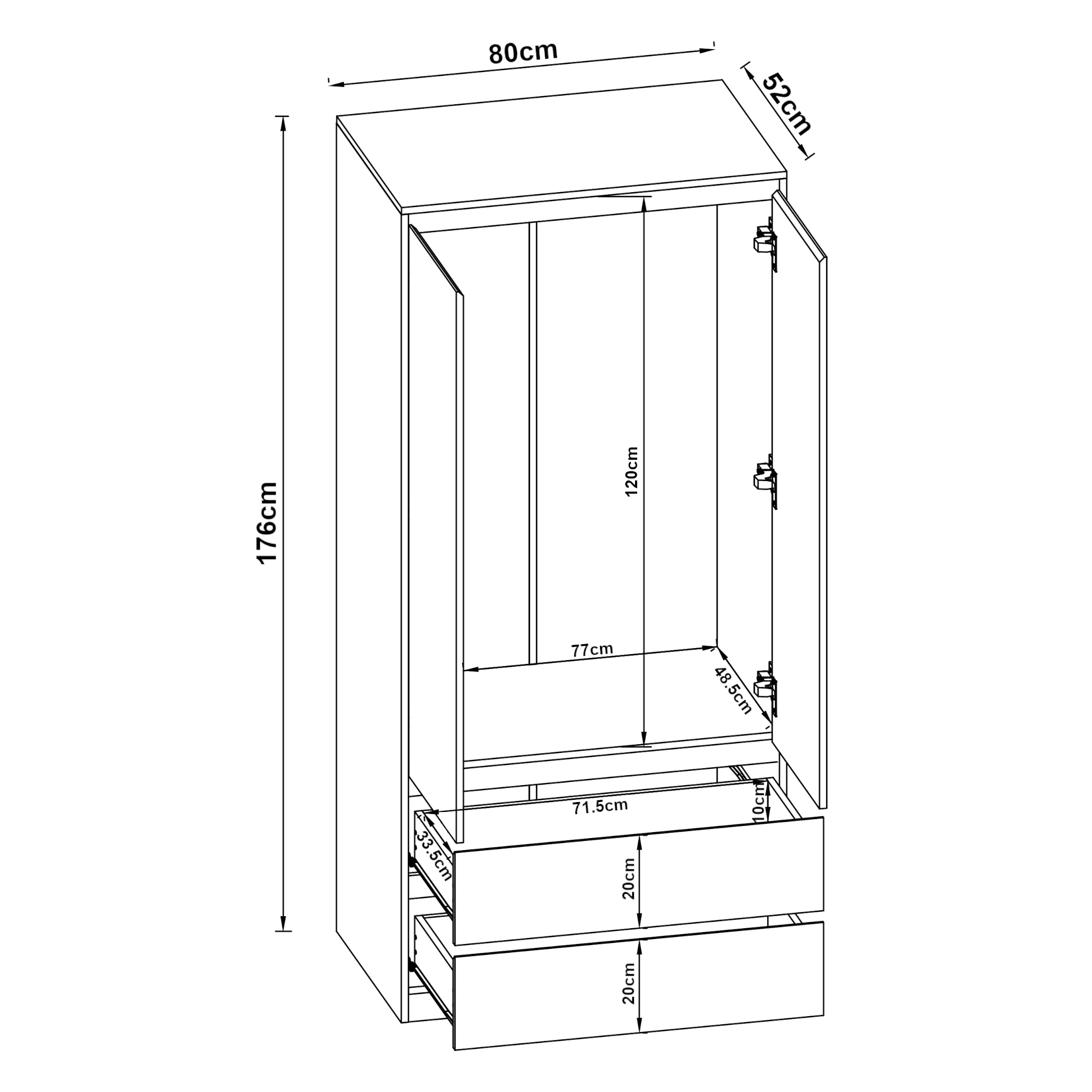 Armadio Guardaroba Bastheim con Cassetti 176 x 80 x 52 cm Effetto Rovere [en.casa]