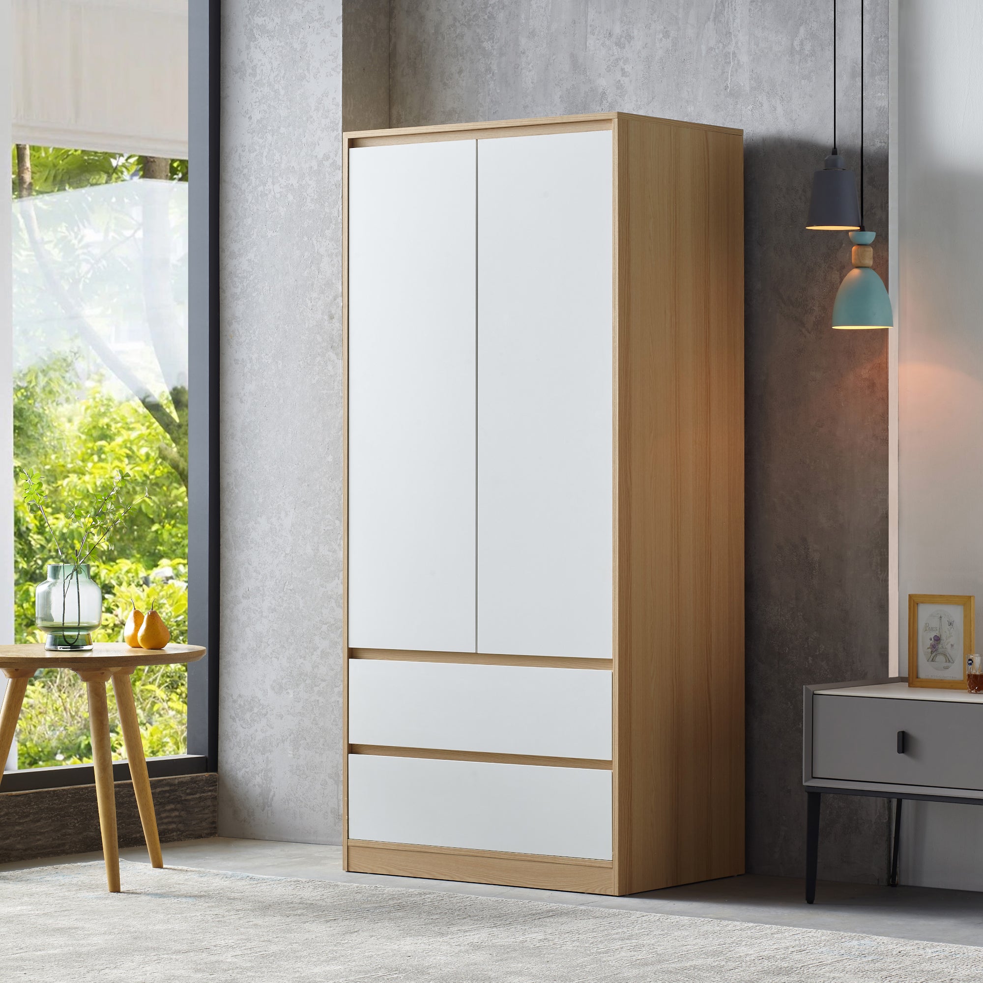 Armadio Guardaroba Bastheim con Cassetti 176 x 80 x 52 cm Effetto Rovere [en.casa]