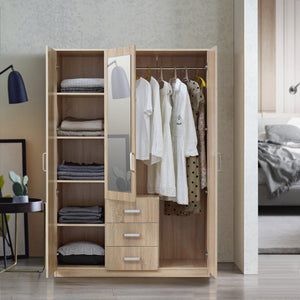 Armadio Guardaroba Bodolz con Cassettiera e Specchio 176 x 120 x 52 cm Effetto Rovere Sonoma [en.casa]