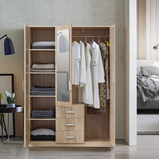 Armadio Guardaroba Bodolz con Cassettiera e Specchio 176 x 120 x 52 cm Effetto Rovere Sonoma [en.casa]