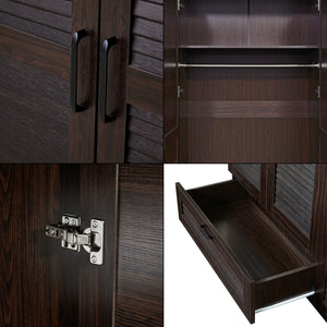 Armadio Guardaroba Finning con Ante a Persiana e Cassetto 176 x 80 x 52 cm Effetto Noce Scuro [en.casa]