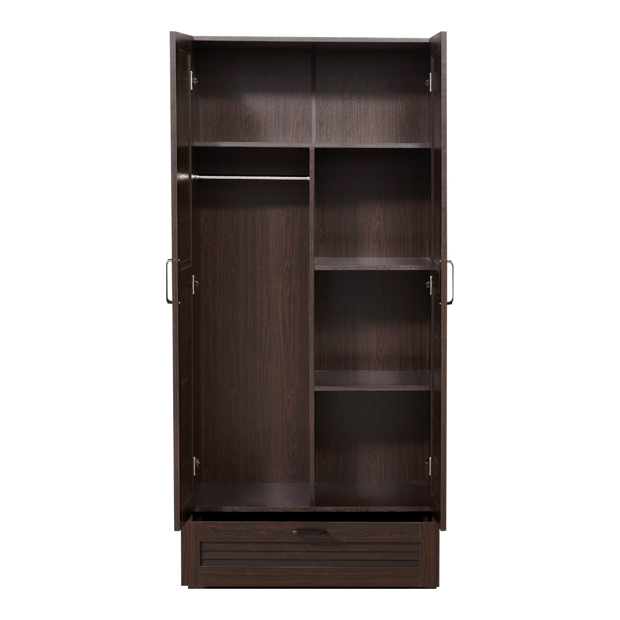 Armadio Guardaroba Finning con Ante a Persiana e Cassetto 176 x 80 x 52 cm Effetto Noce Scuro [en.casa]