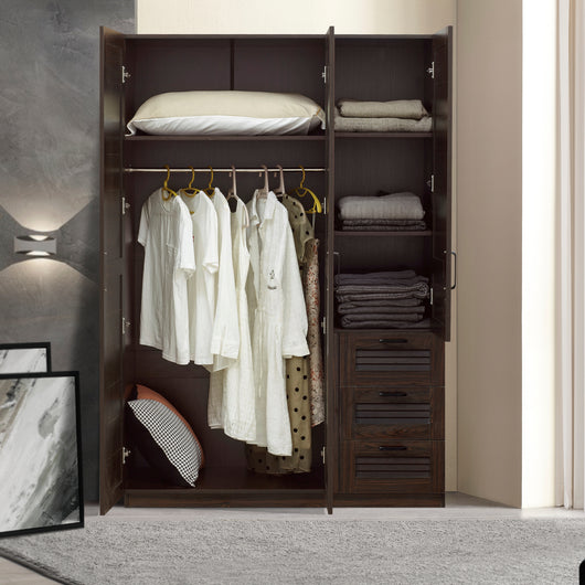 Armadio Guardaroba Finning con Ante a Persiana e Cassettiera 176 x 120 x 52 cm Effetto Noce Scuro [en.casa]