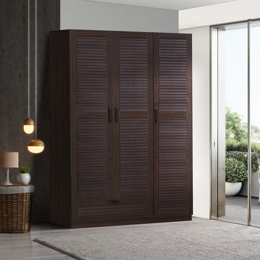 Armadio Guardaroba Finning con Ante a Persiana e Cassetto 176 x 120 x 52 cm Effetto Noce Scuro [en.casa]