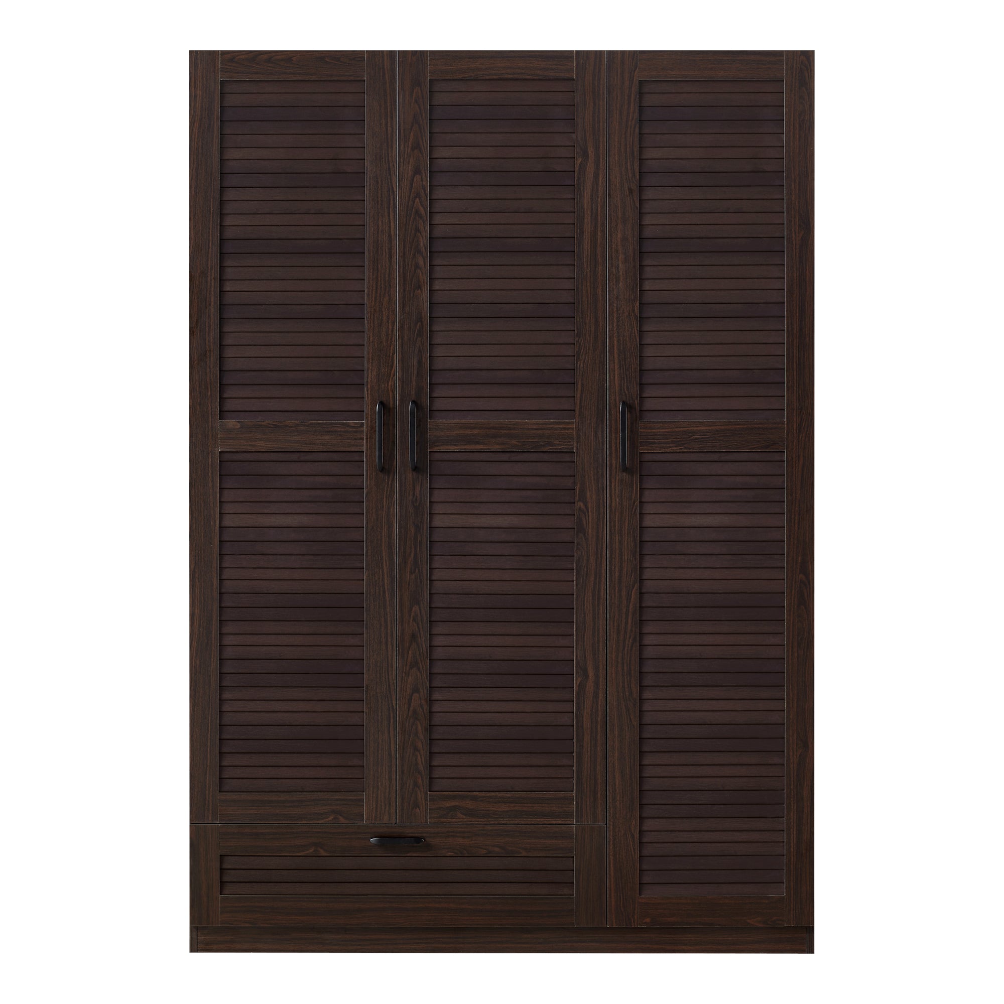 Armadio Guardaroba Finning con Ante a Persiana e Cassetto 176 x 120 x 52 cm Effetto Noce Scuro [en.casa]