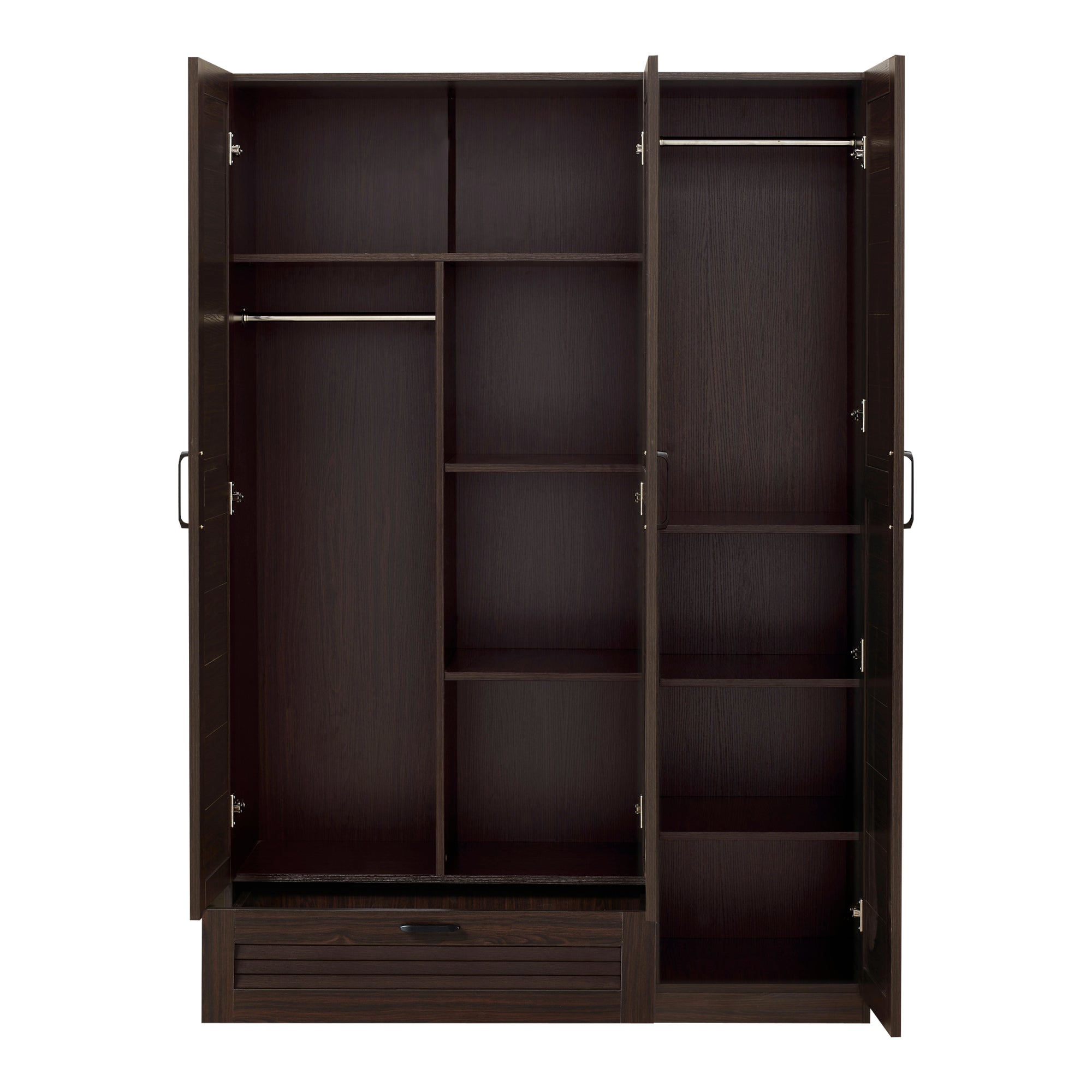 Armadio Guardaroba Finning con Ante a Persiana e Cassetto 176 x 120 x 52 cm Effetto Noce Scuro [en.casa]