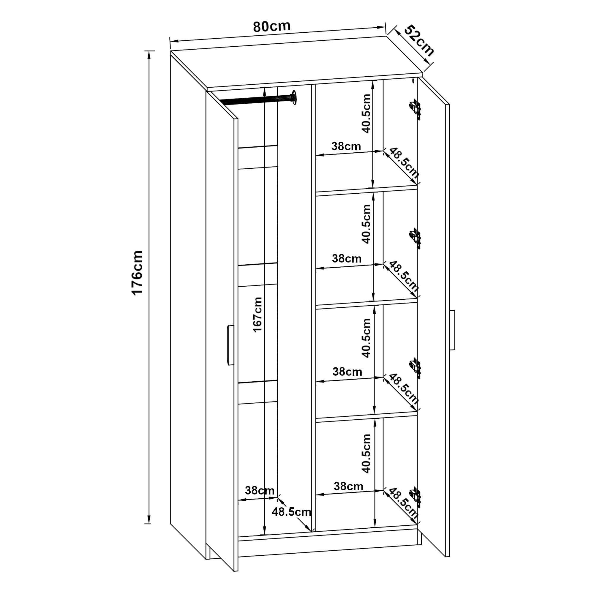 Armadio Guardaroba Eiselfing con 4 Scomparti 176 x 80 x 52 cm Bianco [en.casa]