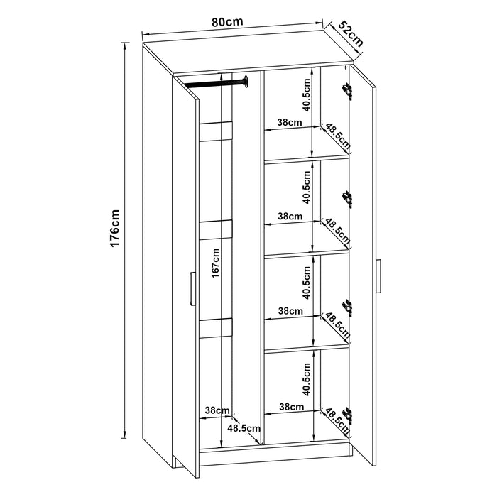 Armadio Guardaroba Eiselfing con 4 Scomparti 176 x 80 x 52 cm Grigio [en.casa]