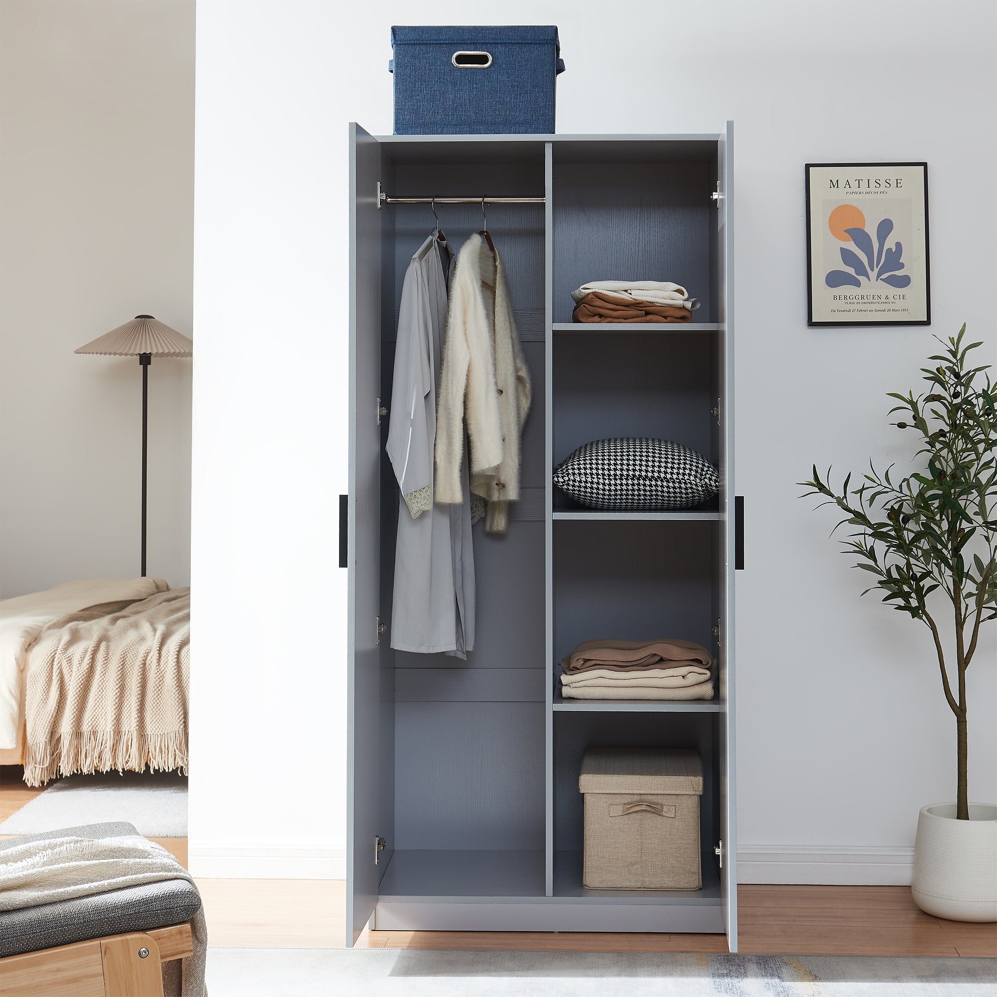 Armadio Guardaroba Eiselfing con 4 Scomparti 176 x 80 x 52 cm Grigio [en.casa]