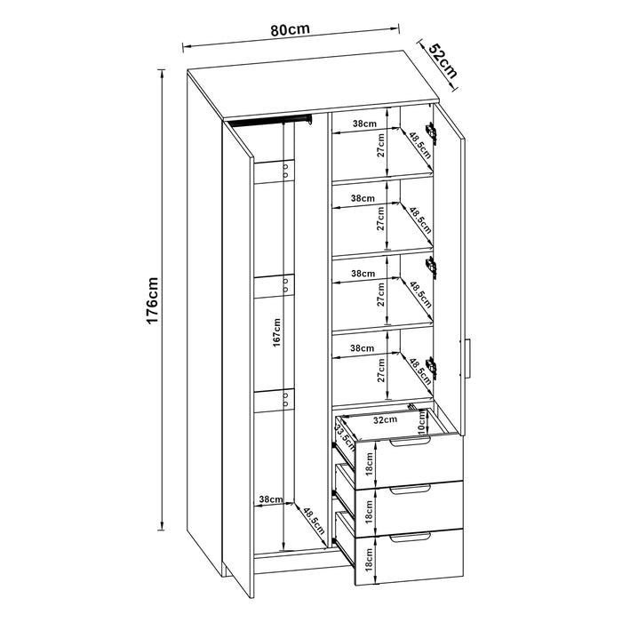 Armadio Guardaroba Eiselfing con Scomparti e Cassetti 176 x 80 x 52 cm Bianco [en.casa]