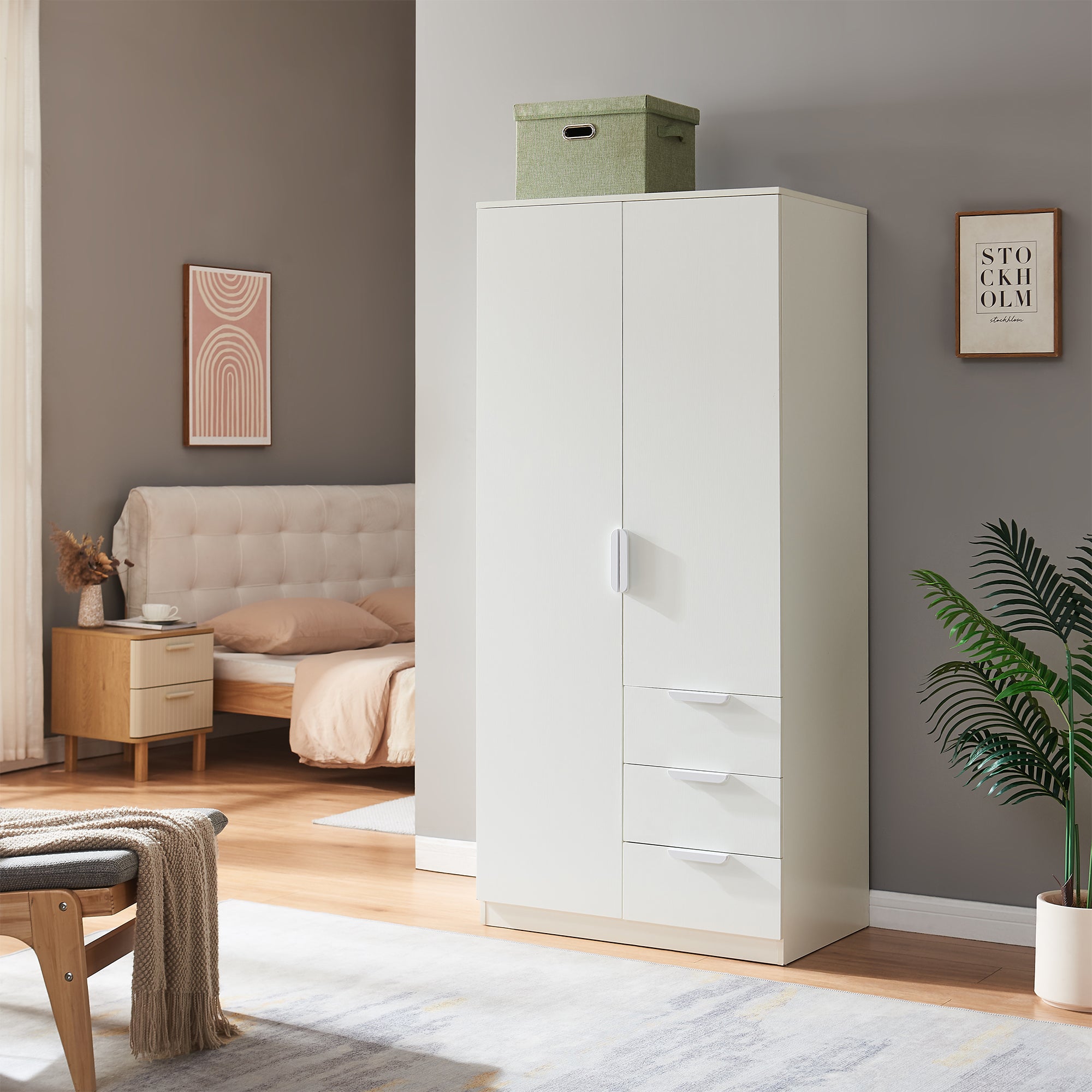 Armadio Guardaroba Eiselfing con Scomparti e Cassetti 176 x 80 x 52 cm Bianco [en.casa]