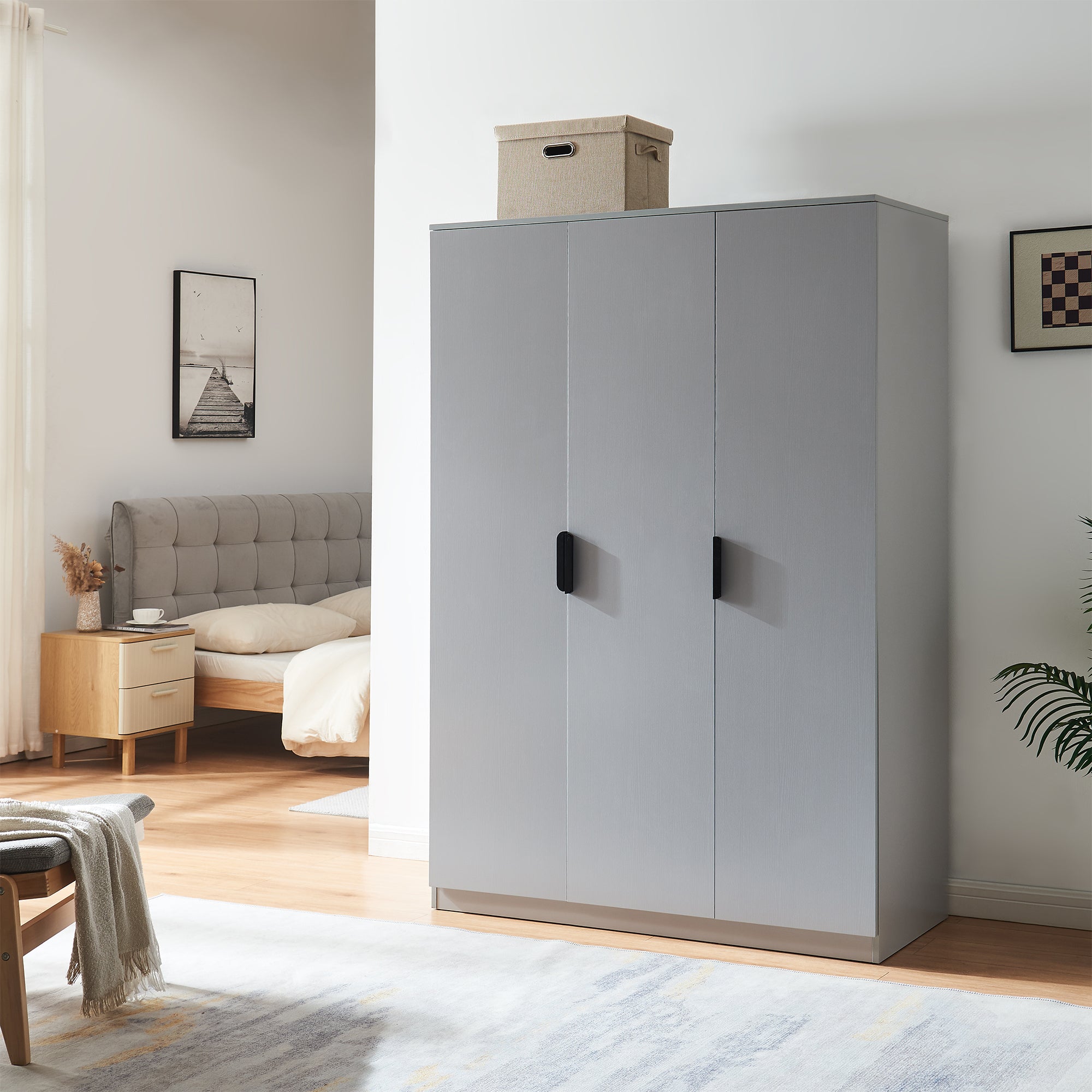 Armadio Guardaroba Eiselfing con 4 Scomparti 176 x 120 x 52 cm Grigio [en.casa]