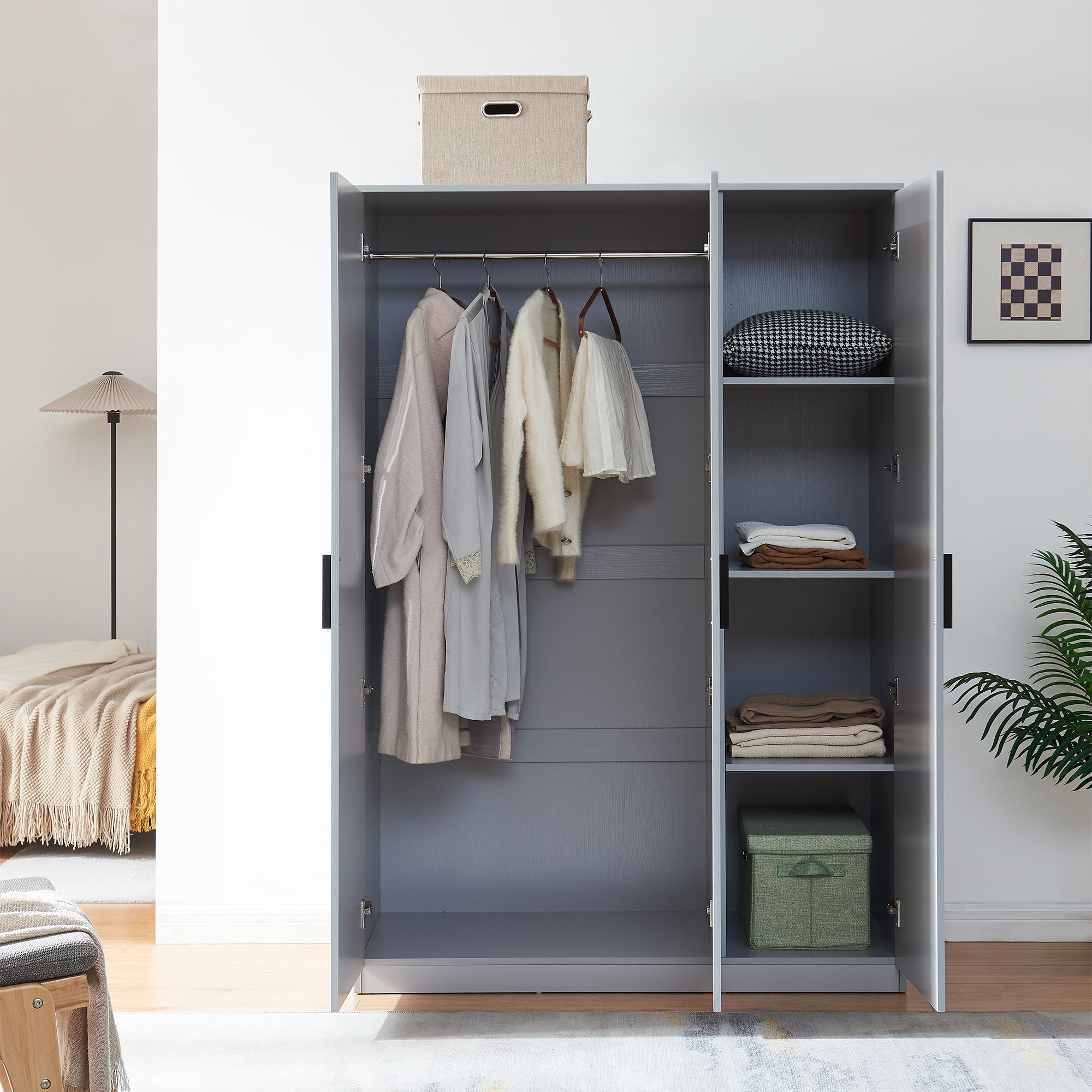 Armadio Guardaroba Eiselfing con 4 Scomparti 176 x 120 x 52 cm Grigio [en.casa]