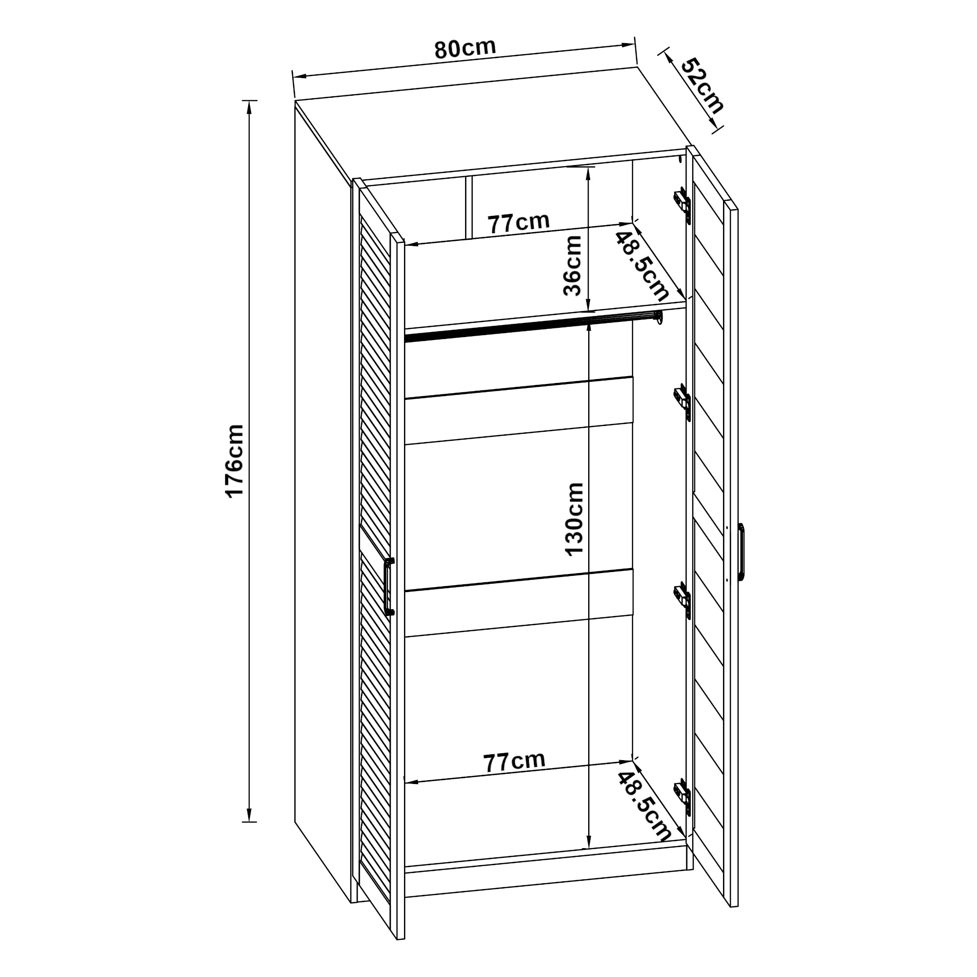 Armadio Guardaroba Finning con Ante a Persiana 176 x 80 x 52 cm Bianco [en.casa]