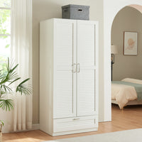 Armadio Guardaroba Finning con Ante a Persiana e Cassetto 176 x 80 x 52 cm Bianco [en.casa]