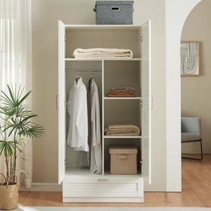 Armadio Guardaroba Finning con Ante a Persiana e Cassetto 176 x 80 x 52 cm Bianco [en.casa]