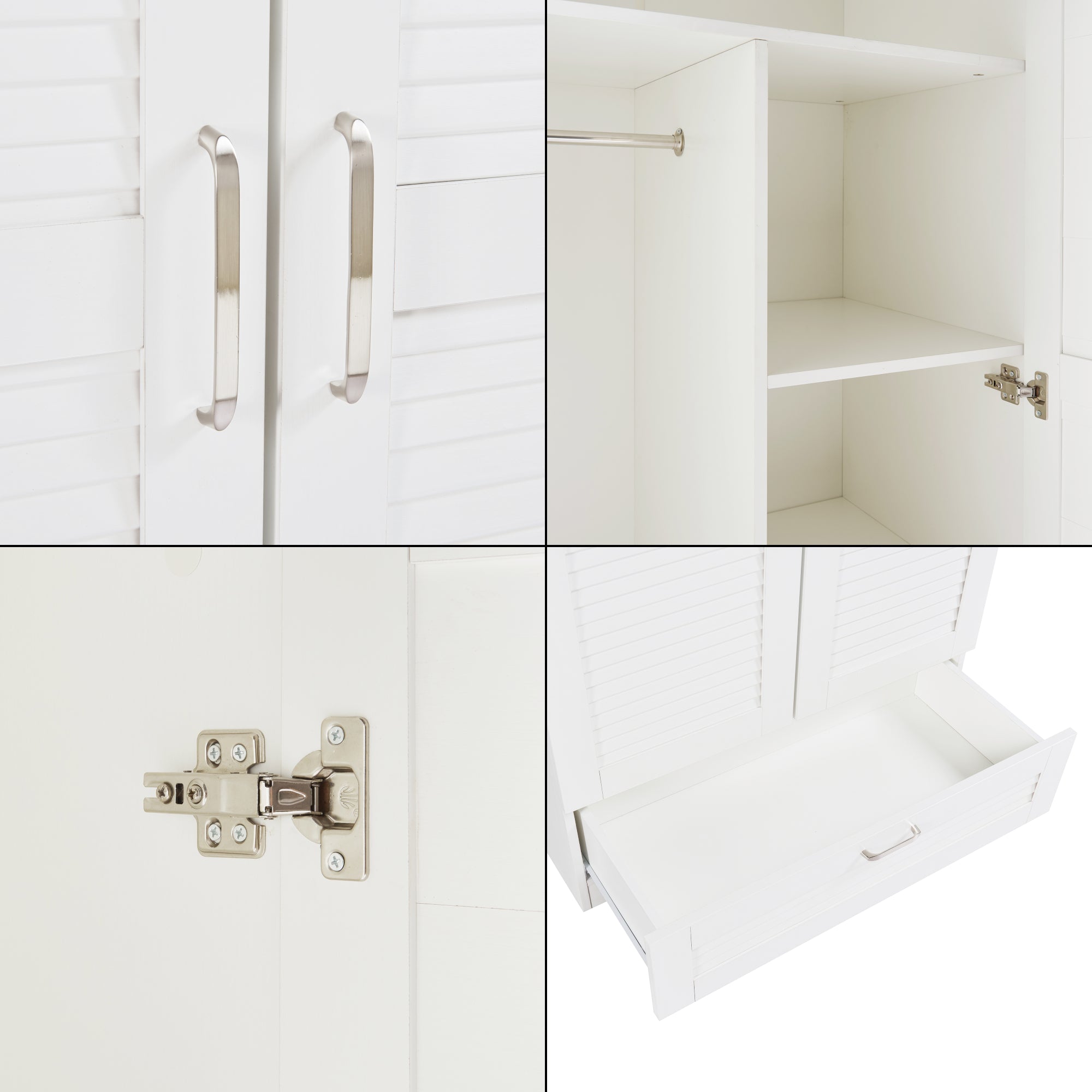 Armadio Guardaroba Finning con Ante a Persiana e Cassetto 176 x 80 x 52 cm Bianco [en.casa]