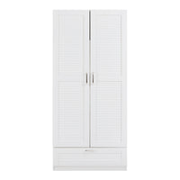 Armadio Guardaroba Finning con Ante a Persiana e Cassetto 176 x 80 x 52 cm Bianco [en.casa]